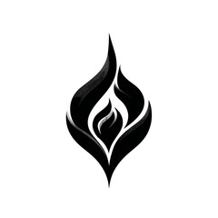 Abstract flame design in black and white against a clean white background