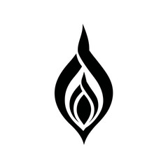 Abstract flame symbol minimalist black and white design on white background