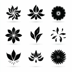 Abstract floral designs in black and white arranged in a grid pattern
