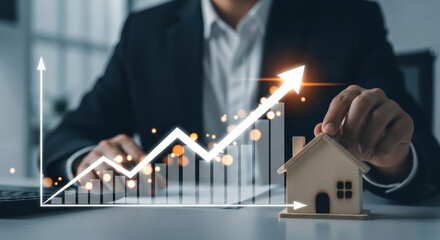 Real Estate Investment Growth Chart with House Model.