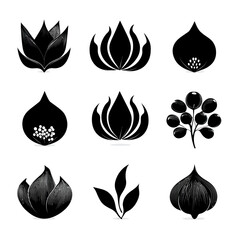 Abstract floral vector set elegant black flower and plant silhouettes