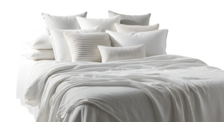 Comfortable bed with many soft pillows a cozy and inviting sleeping space, perfect for relaxation and rest the plush bedding creates a luxurious and serene atmosphere