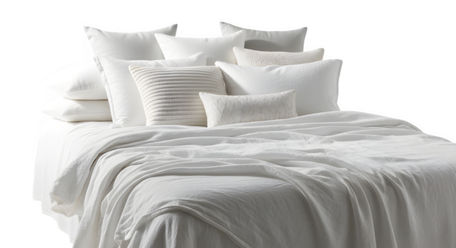 Comfortable bed with many soft pillows a cozy and inviting sleeping space, perfect for relaxation and rest the plush bedding creates a luxurious and serene atmosphere