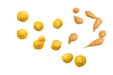 Yellow sauce splashes isolated on white background.