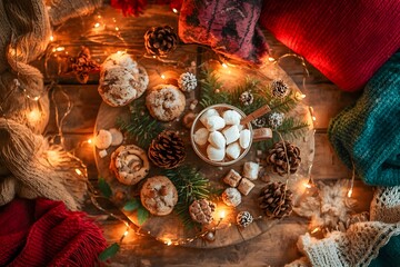 Cozy Christmas Cookies and Hot Chocolate with Holiday Lights