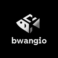 Abstract geometric fish logo design in silver on black background