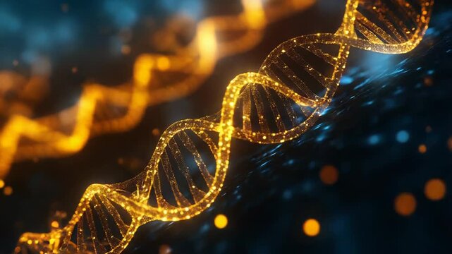Glowing golden dna helix structure visualizing genetics and biotechnology - Powered by Adobe