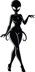 Stylized silhouette of a glamorous female alien with curvy figure and tentacle accents