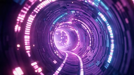 Futuristic data tunnel with glowing neon lights creating a digital network - Powered by Adobe