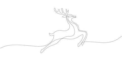 Minimalist Reindeer Continuous One Line Art Drawing. Flying Deer Sketch for Christmas and Winter Design.