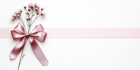 Elegant Pink Satin Ribbon Bow Tied Around Small Delicate Flowers