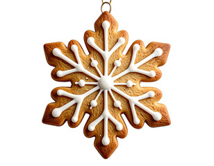 Festive Snowflake Shaped Cookie With White Icing Detail.