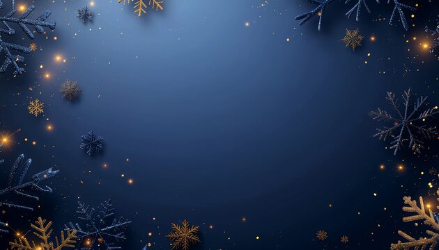 Elegant Dark Blue Christmas Night Background, Glittering and Snowy for Greeting Card Design