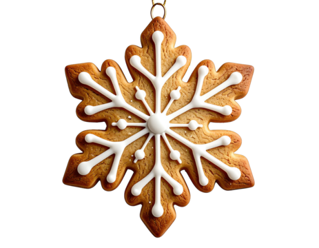 Festive Snowflake Shaped Cookie With White Icing Detail.