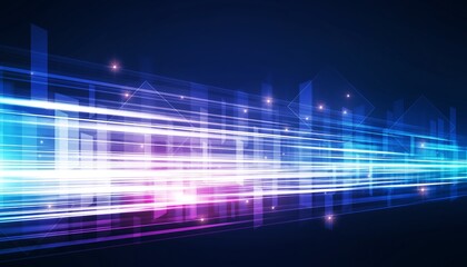 Abstract blue and pink light streaks moving fast creating a sense of speed and technology