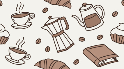 A seamless coffee-themed pattern illustration. Modern abstract design for paper, covers, fabric, interior decor, and other applications.