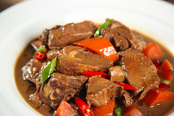 Farmhouse Stewed Goose with Vegetables in Traditional Brown Sauce Country Style Cooking