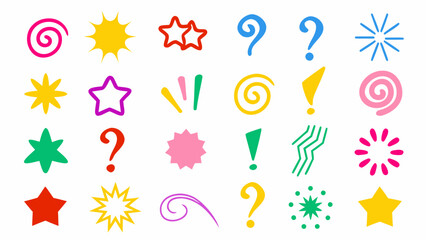 Comic doodle expression. Cartoon manga effect, speech bubble, lightning arrow, lightbulb idea, love and shock, angry emoji expressive symbol. Spiral, tears and stars. Vector set 2