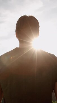 mindful man meditating at mountain sunrise slow motion spiritual wellness inner peace