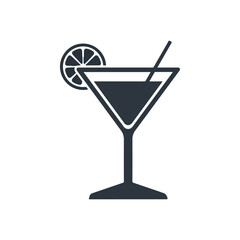 Elegant Martini Glass Icon with Citrus Garnish and Straw.
