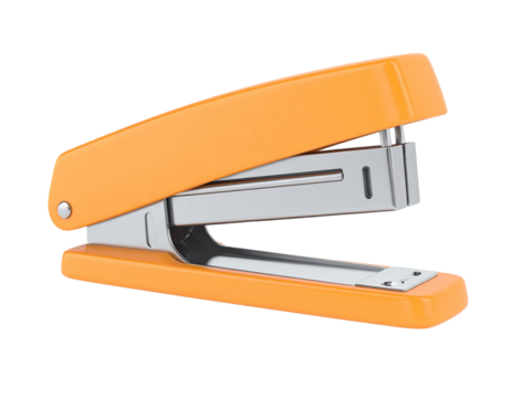 Orange stapler with metallic parts and modern office design showing stationery equipment tool, isolated on white background - Powered by Adobe