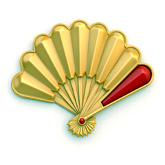Elegant Gold Handheld Fan With Red Accent Detail