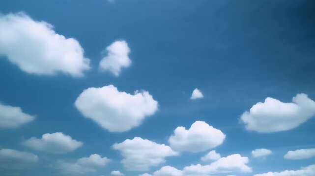 Cielo azul brillante. Nubes blancas y esponjosas en movimiento.