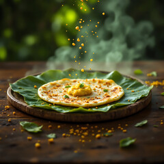 Delicious Indian Flatbread Topped with Savory Filling and Spices