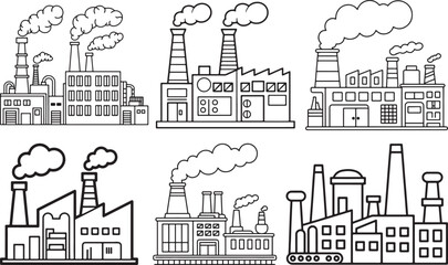 Obraz premium set of factory line art, coloring book page line art drawing, vector and illustration