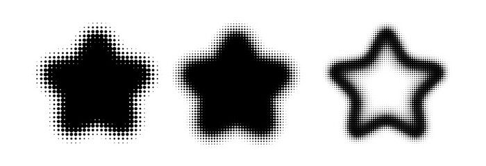 Rounded Corner Star Halftone Dot Dotted Effect Cartoon Retro Comic Style Vector Illustration Set