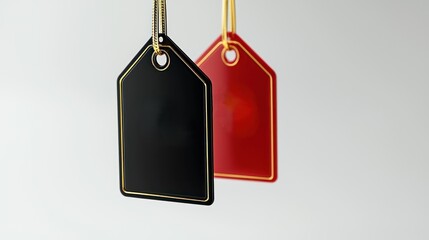 Tags hanging on white background