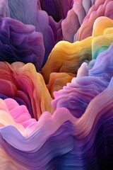 Obraz premium Abstract colorful wave landscape digital art from low angle, gradient design with pink purple yellow and blue hues, artistic background