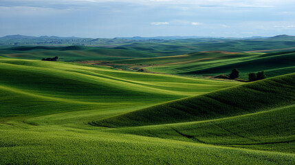 Rolling green fields stretched into the horizon.