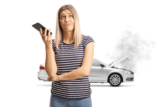 Angry female driver calling a car service