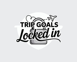 Trip goals locked in travel commitment illustration with padlock and plane icon