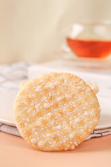 Crispy Rice Cake Snack with Tea - Traditional Asian Healthy Food