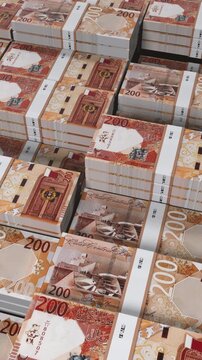 Qatar 200 Riyal Banknote Vertical (Mobile) 3D Animation ? Finance, Business, Investment, Economy, and Currency Exchange Visualization for Mobile Platforms