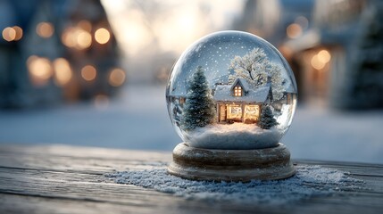 Snow globe containing cozy winter christmas cabin scene