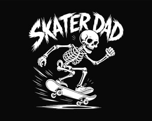 Skater dad" cartoon skeleton skateboarding illustration graphic design