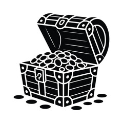 Open treasure chest filled with gold coins and scattered around © MSTSALMA