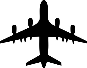 Black vector airplane icon on a white background for transportation design concepts