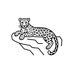 Leopard resting on a rock in a simple line drawing style