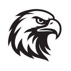 Obraz premium Stylized black and white illustration of an eagle’s head in profile, with fierce expression and bold feather lines.