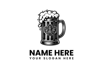 Vintage style vector logo design featuring a frothy beer mug, perfect for craft breweries, pubs, and beverage brands, offering a classic emblem for your business identity