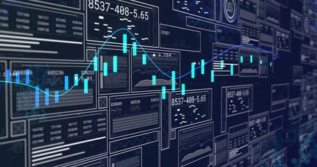 Displaying turquoise candlestick chart centering on dark screen, showing cyan MA line, readouts