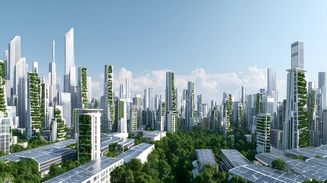 Explore a vibrant green city skyline, showcasing sustainable urban development initiatives - Powered by Adobe
