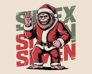 Happy bigfoot santa claus character cartoon illustration making ok gesture
