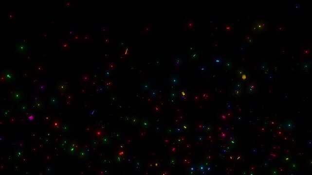 Realistic colorful confetti falling animation in 4K, Vibrant party streamers and paper flakes blast for birthday, wedding, New Year, and festive celebration videos. Transparent alpha channel included.