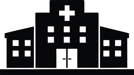 Hospital building silhouette. Medical healthcare center vector icon.