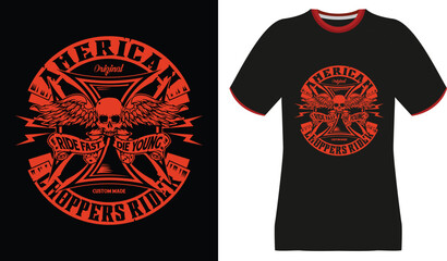 American Choppers Ride Original Skull Wings Ride Fast Die Young T-Shirt Design